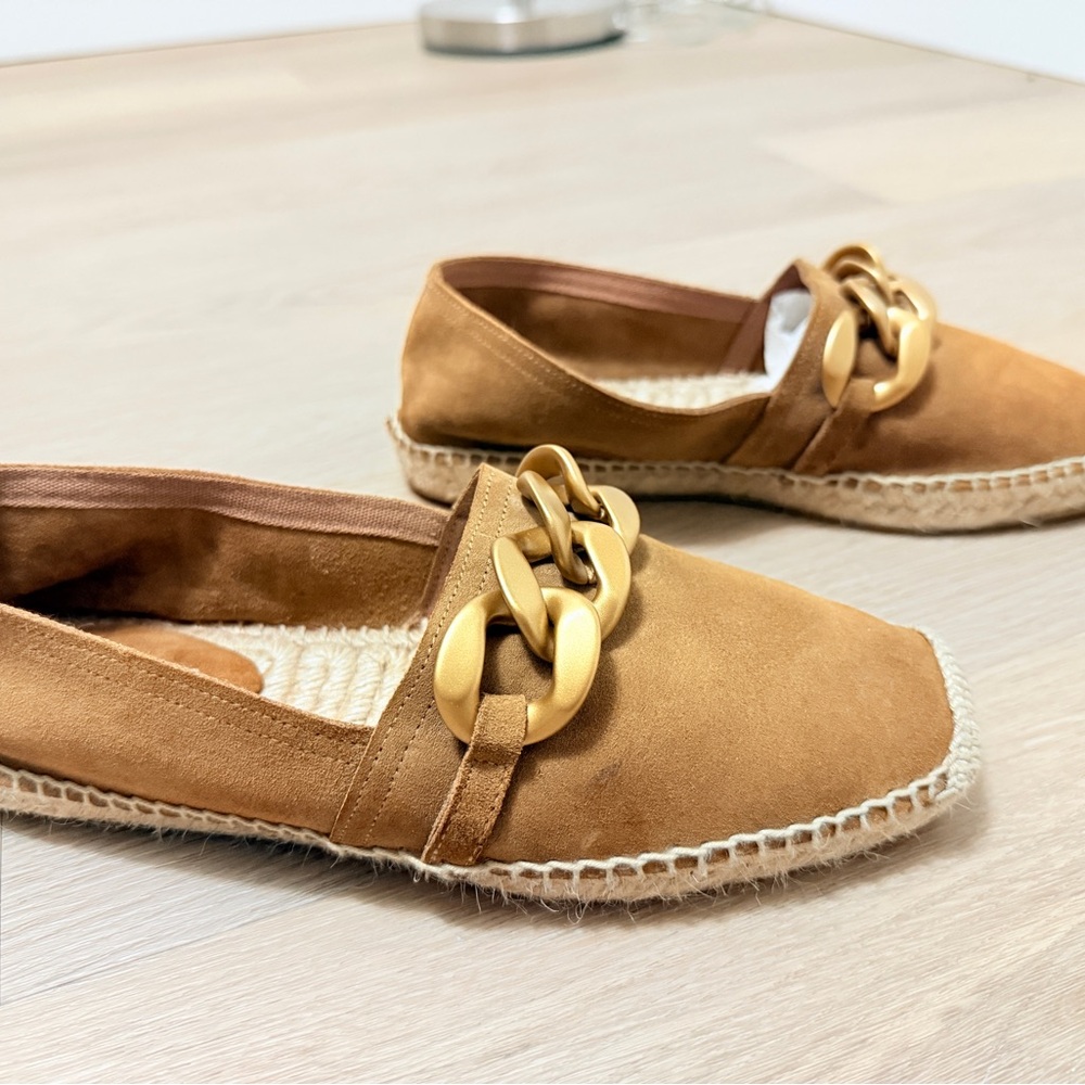 Maypol Tan Suede Gold Chain Espadrille Loafers EU 38 Made in Spain - Picture 4 of 15